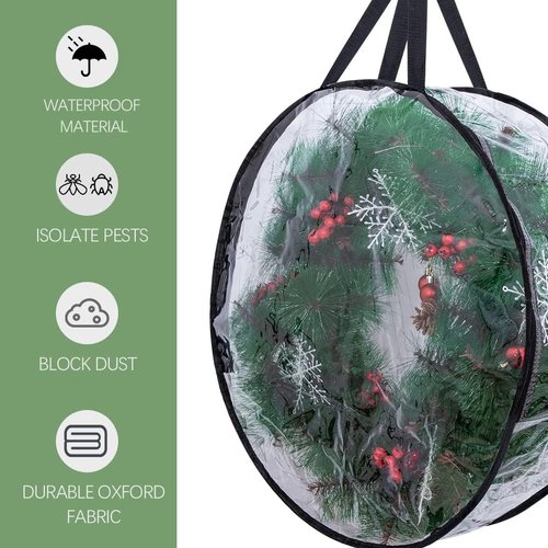 Clear Wreath Storage Bags by [Brand Name] - 2-Pack 24'' Christmas Wreath Containers with Dual Zippers