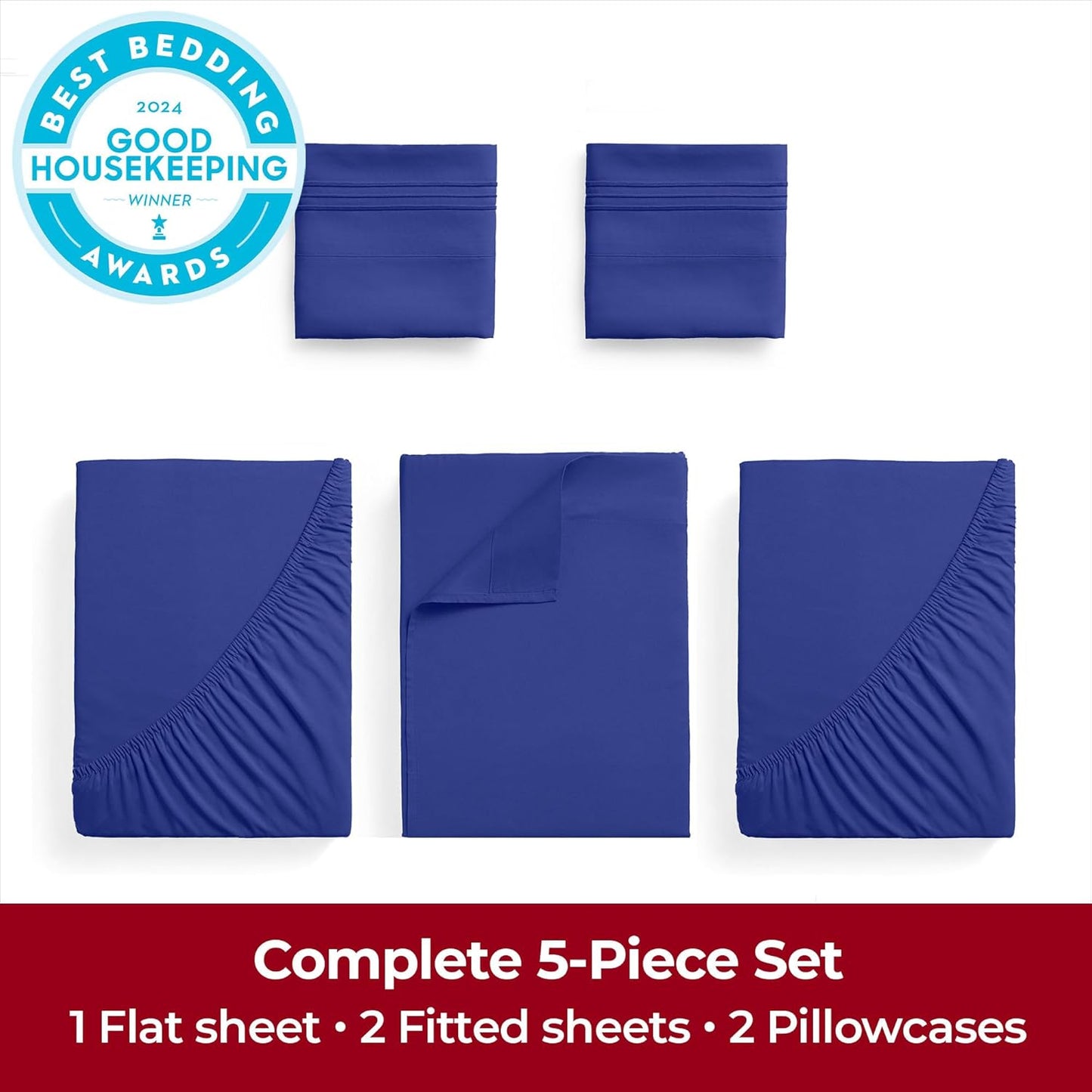 Mellanni Extra Deep Split King Sheets - Hotel Luxury Bedding Set | Ultra Soft, Cooling, Stain Resistant (Royal Blue, 5 PC)