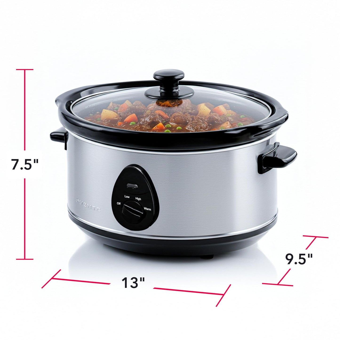 OVENTE Electric Slow Cooker with 3 Cooking Settings, Non-Stick and Dishwasher Safe Stoneware, Stainless Steel Body, Glass Lid, 3.7 Qt Oval Pot for Entrees, Soups, Sauces, Stews & Dips, Silver SLO35ABR
