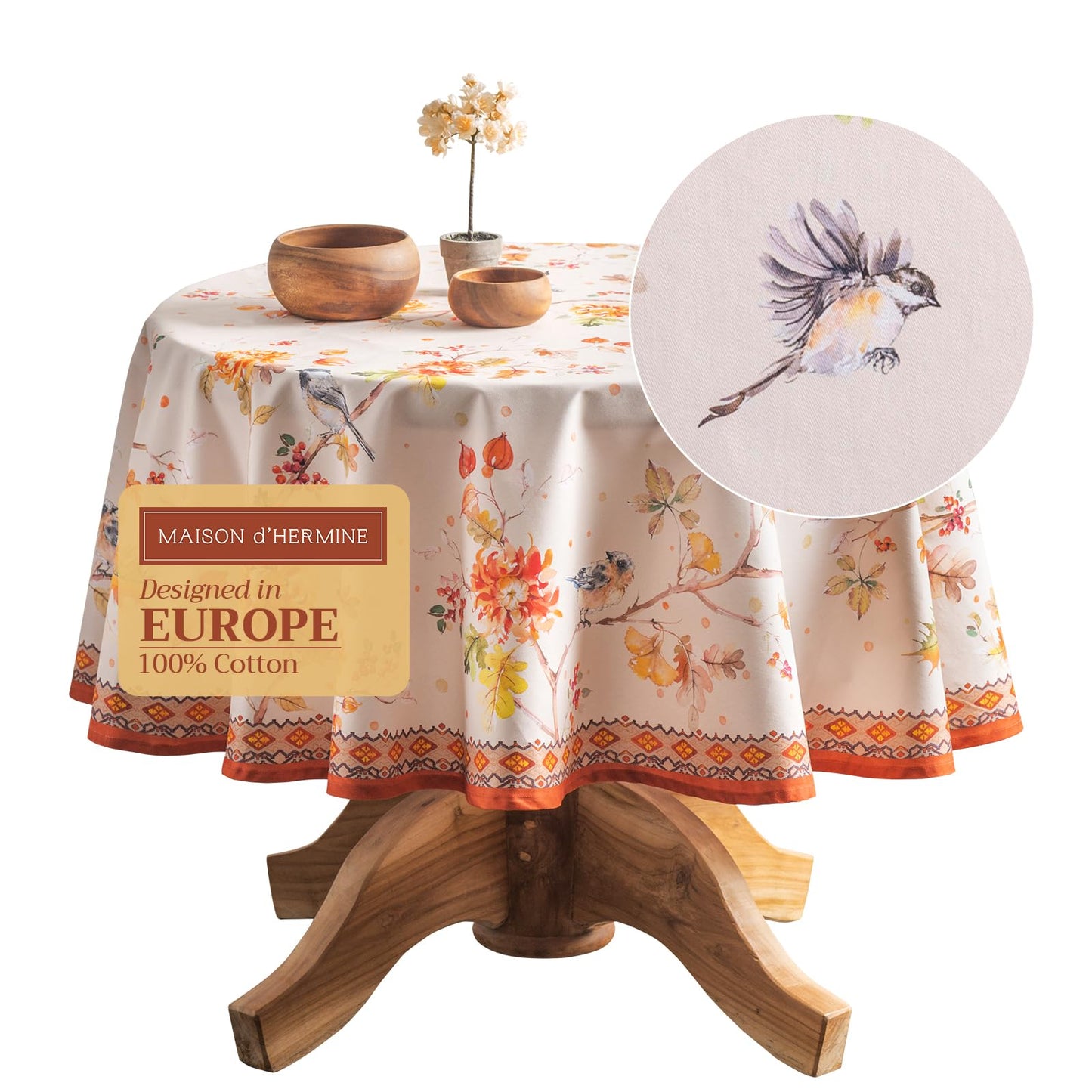 Maison d' Hermine Table Cloth Round Table 100% Cotton 63 Inches Fall Tablecloth Reusable Everyday Use for Thanksgiving Christmas Decorations Dining Farmhouse Party (Kelim - Prairie)