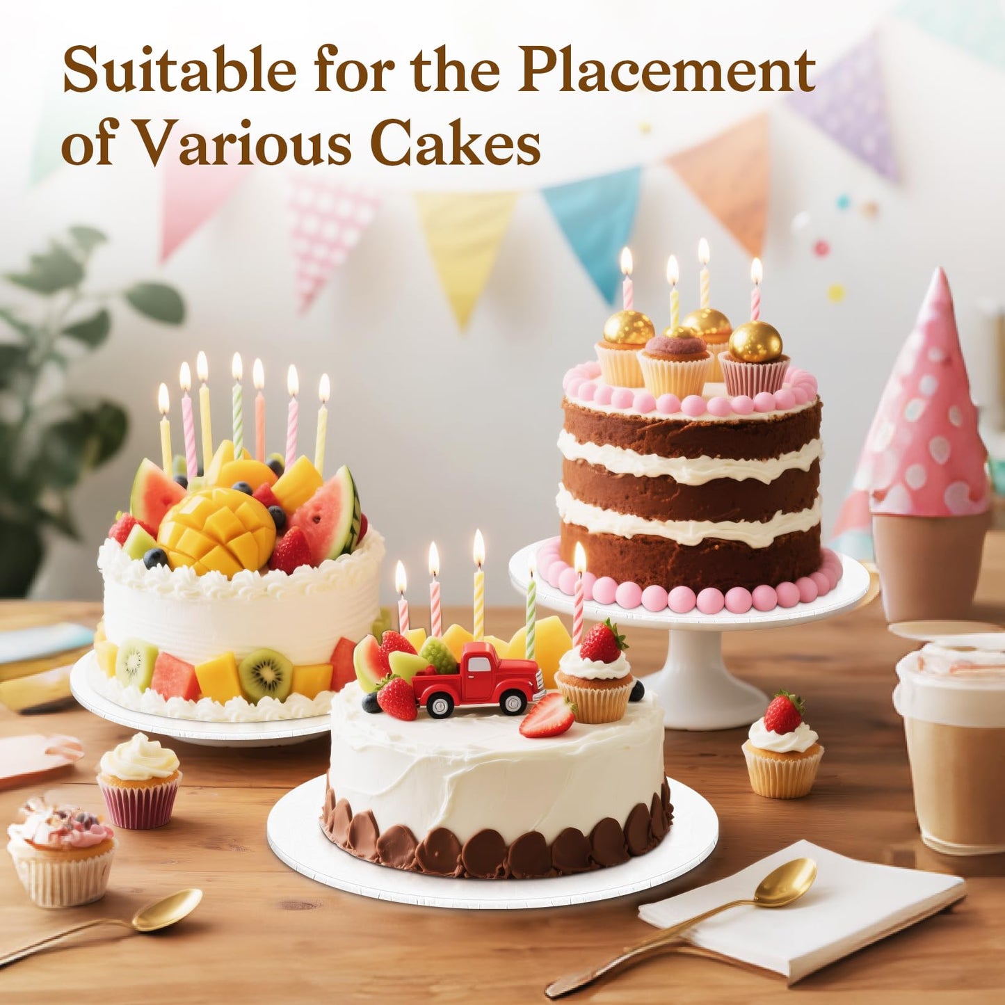 12 PCS Cake Boards 8 Inch Round, 8 Inch Cake Drums, 1/4" Thick Cake Drum, Cake Board Food Grade Cake Base, White Cake Cardboard Circles Bases para Pasteles for Wedding & Party & Pizza Desserts