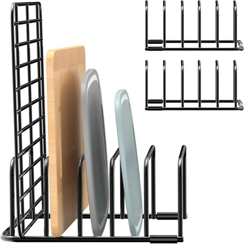Fikoksol Cutting Board Organizer - Heavy Duty Metal Rack for Baking Sheets & Plates | 2-Pack Black