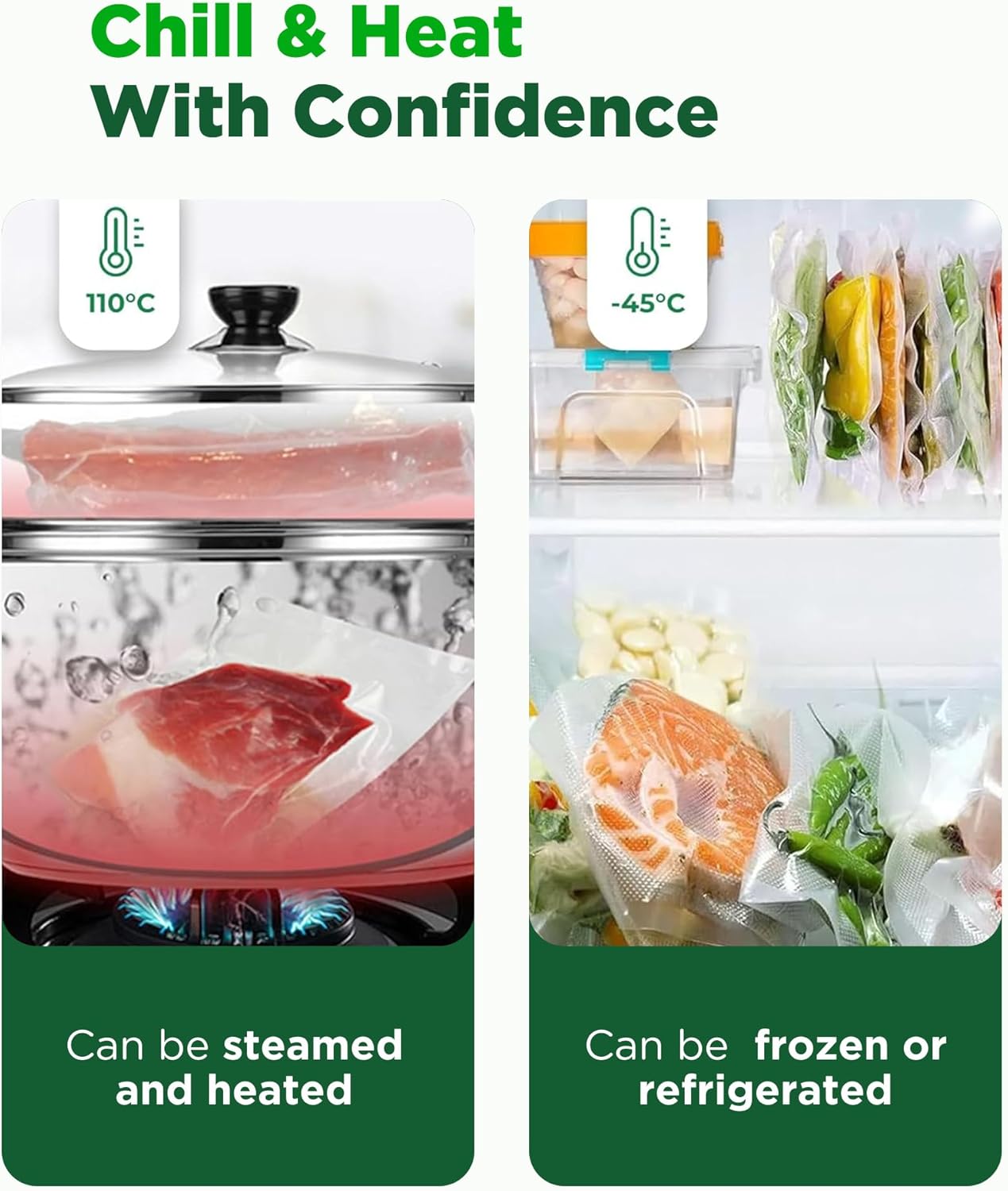 Amxus Vacuum Sealer Bags - Heavy Duty BPA-Free Food Storage | 2 Rolls, 28CM x 6M for Portion Control