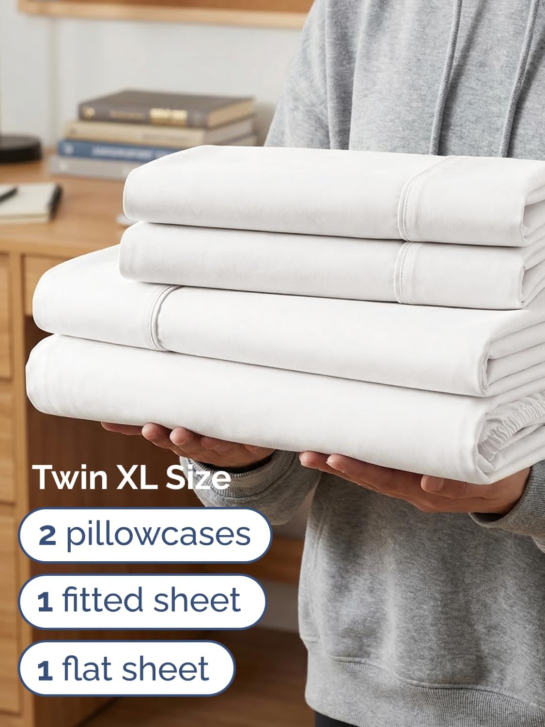 Skiennix Extra Deep Twin XL Sheet Set | 4-Piece Breathable Cooling Bedding - Soft, Wrinkle-Free Antique White