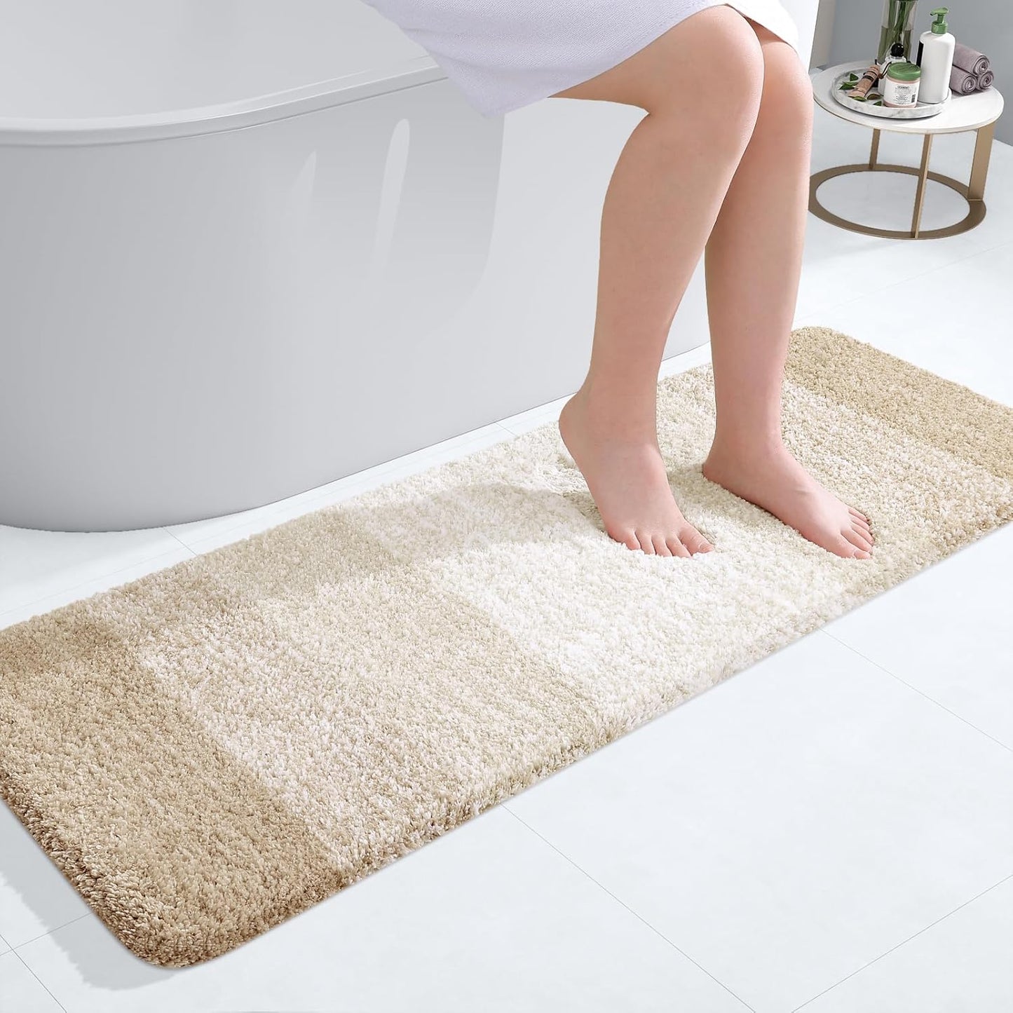 OLANLY Bathroom Runner Rug - Extra Soft Microfiber Mat, Quick Dry & Washable - 47x17, Light Beige
