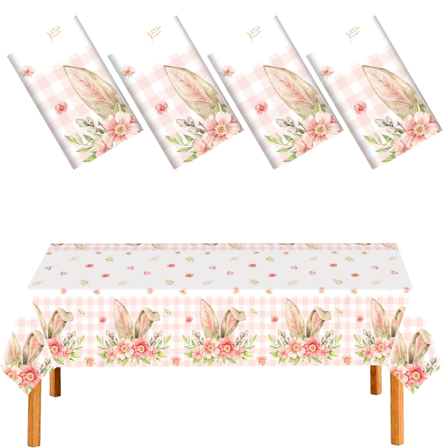 BCCSNNM 4 Pcs Easter Tablecloth Plastic,Easter Party Decorations Disposable Bunny Tablecloth Spring Table Cover,54x108 Inch