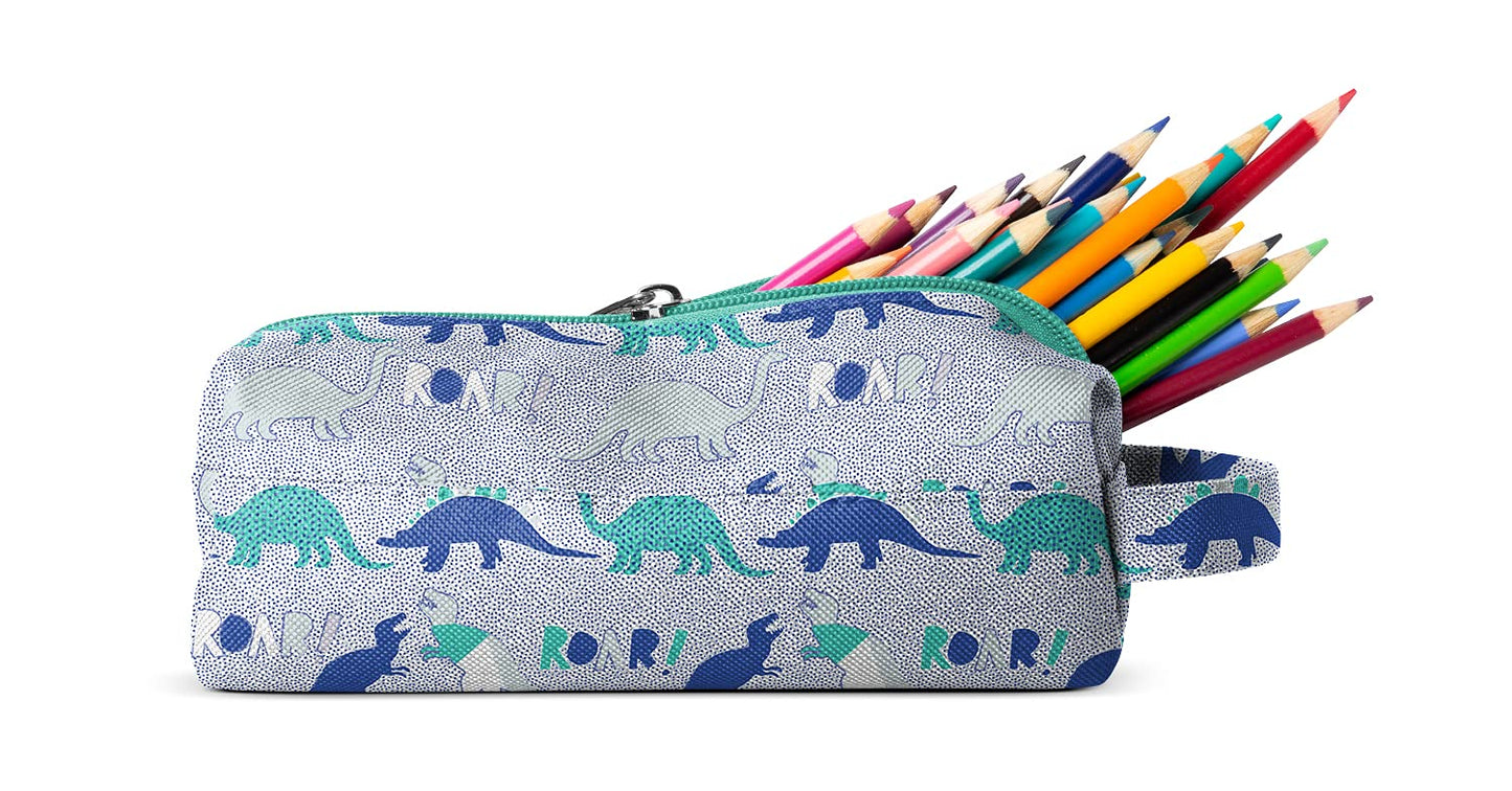 Simple Modern Pencil Case, Pouch, Box for School | Kids Durable Bag Organizer for Office, Makeup and Travel Supplies| Polyester Zip Pouch | Hudson Collection | Dinosaur Roar