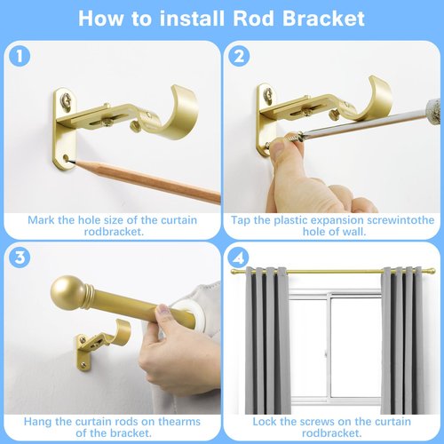 AMZSEVEN Curtain Rods for Windows 16 to 48 Inches, Curtain Rod Max Adjustable Length of 60 IN, 1" Diameter Drapery Rods Round Finials, Warm Gold, Pack of 1