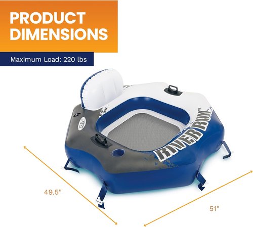 **INTEX River Run Connect Inflatable Floating Lounge - Comfortable Backrest, Built-in Cup Holder, 220lb Capacity**