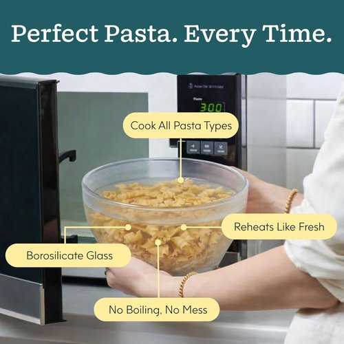 Anyday 8 Cup Glass Microwave Pasta Cooker - BPA Free & Plastic Free | Stackable Airtight Nontoxic Storage Container with Vented Lid (Kale)