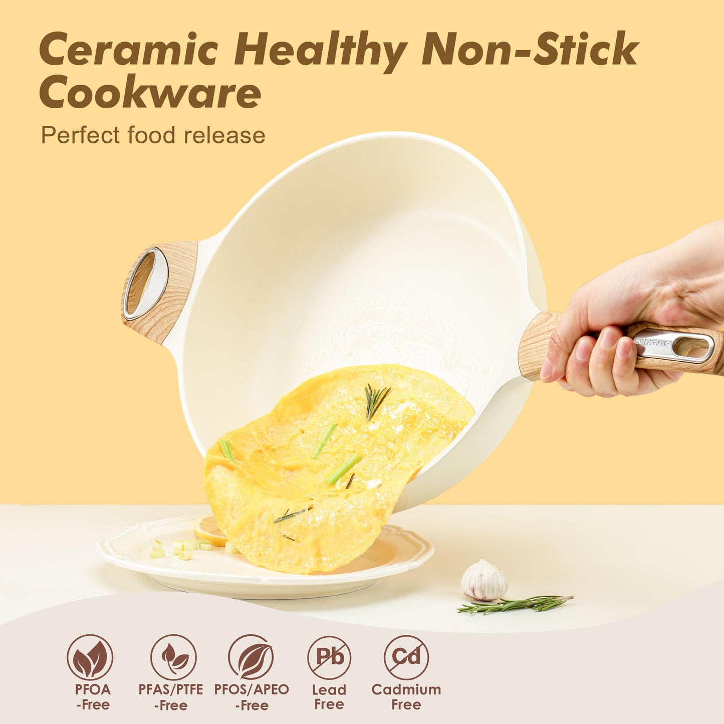 SENSARTE Ceramic Nonstick Frying Pan Skillet with Lid, 13.3 Inch Large Deep Frying Pan, 6 Qt Saute Pan, Induction Pan, Healthy Non Toxic Cooking Pan with Helper Handle, PFOA PFAS PTFE Free