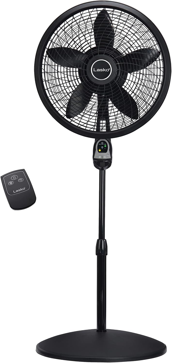 Lasko Oscillating Cyclone Pedestal Fan - Adjustable Height, Remote Control, 3 Speeds | 18" Black