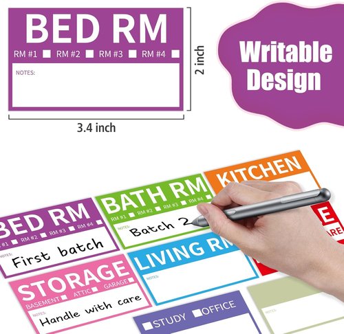 340 Home Moving Labels - Color-Coded Packing Box Stickers with Fragile & Customizable Options | 3.4 x 2 Inches
