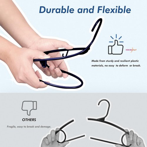 HOUSE DAY Blue Plastic Hangers - 60 Pack Non-Slip Durable Coat Hangers | Lightweight Closet Organizer