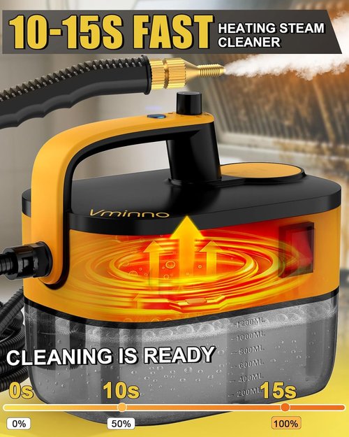 Heavy Duty Steam Cleaner - Fast Heating 1.2L Tank | 6-Level Adjustable Pressure with 11 Accessories for Home, Car, Tile & Grout