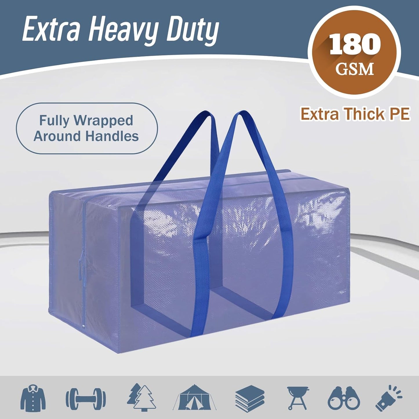 Skiennix Extra Heavy Duty Large Moving Bags - Strong Zipper & Comfortable Handles | 12 Pack, Blue