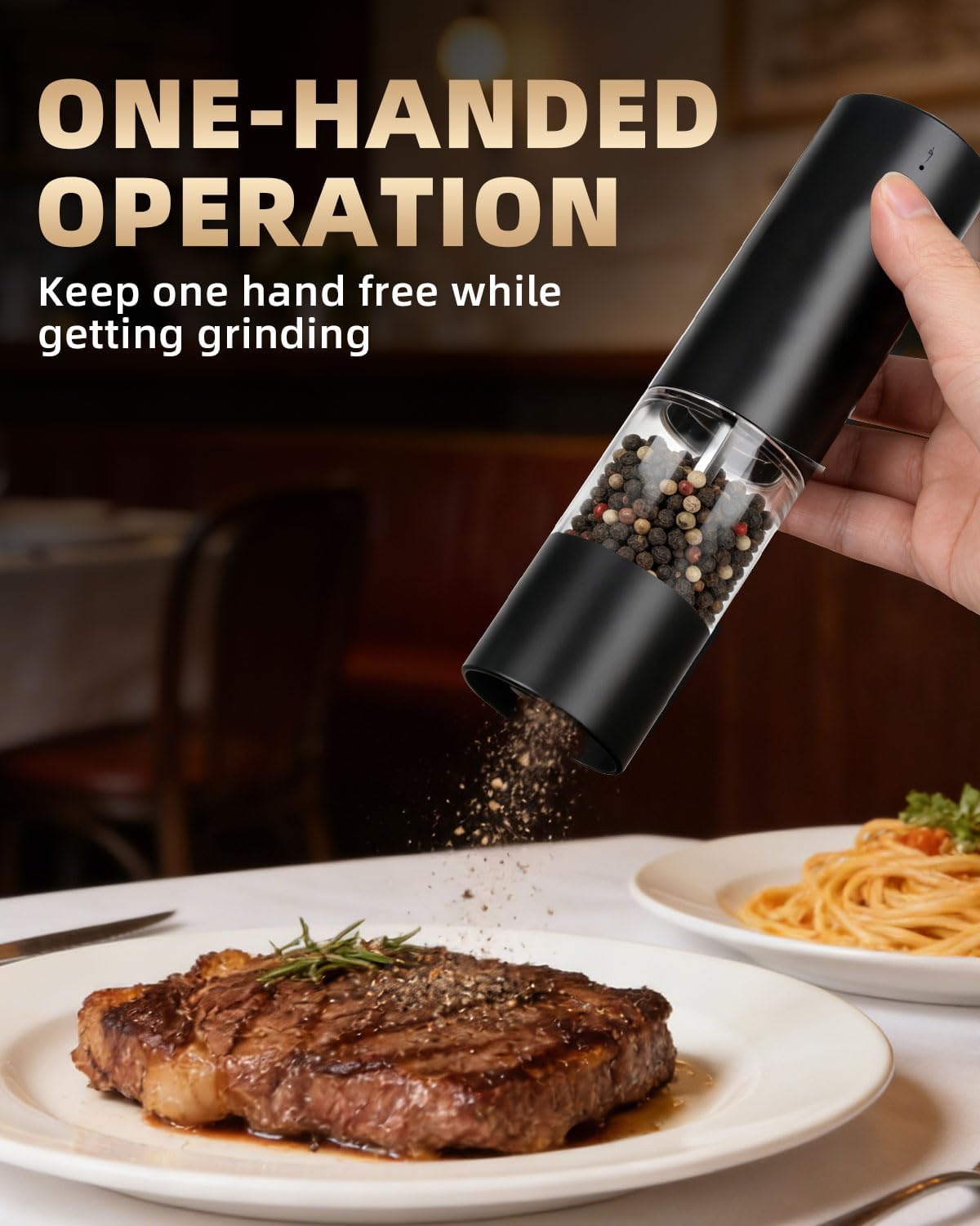 Skiennix Electric Salt and Pepper Grinder Set - Rechargeable, One-Hand Operation, Adjustable Coarseness | Perfect Kitchen Gadgets for New Home Gifts
