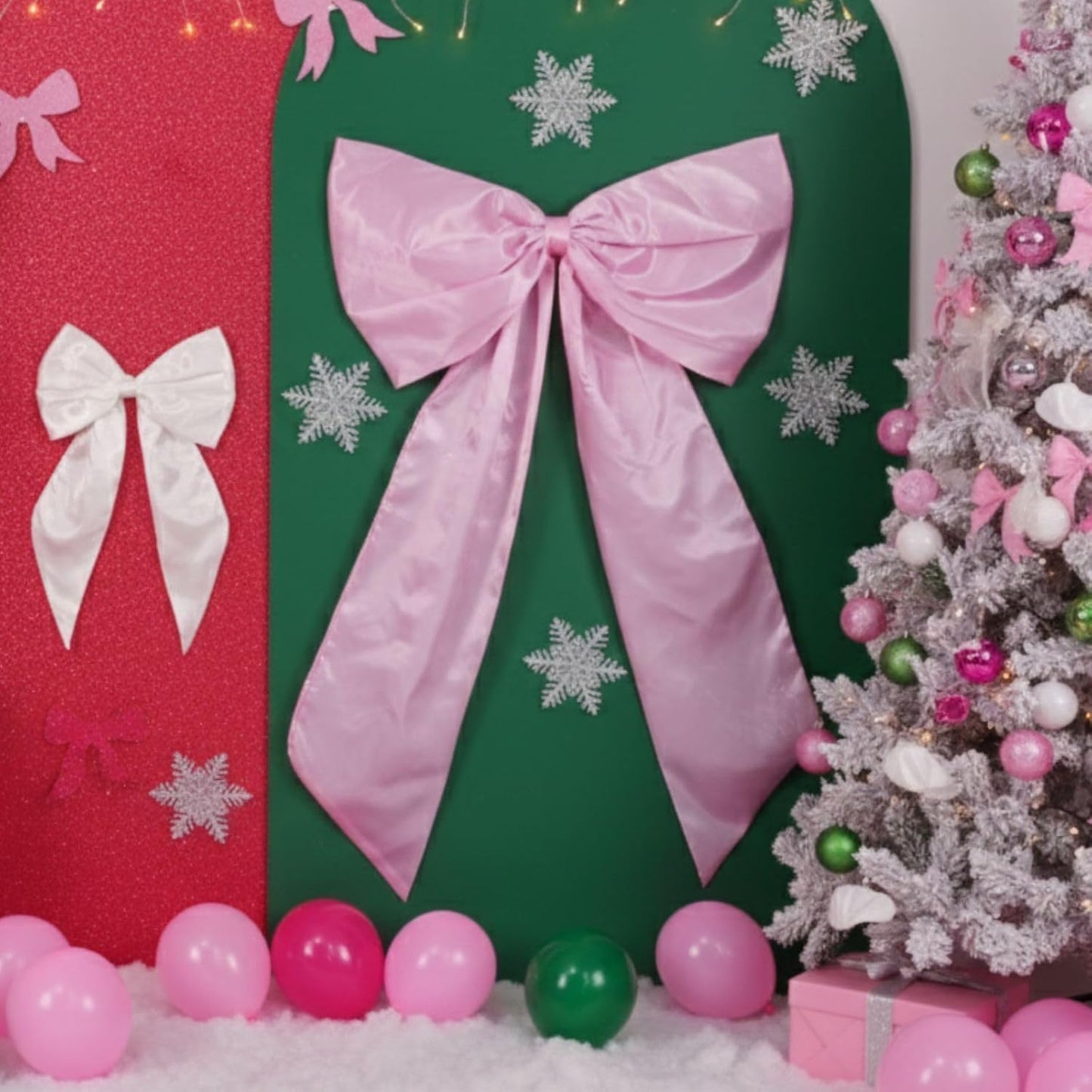Skiennix Pink & White Bow Decor - 2 Pack Large & Small Coquette Room Backdrop for Events