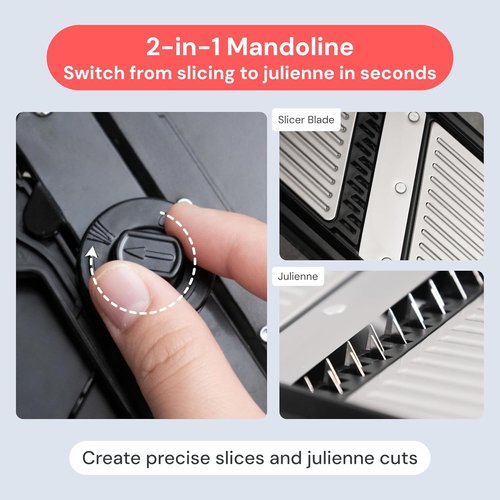 Fullstar 2 in 1 Stainless Steel Mandoline - Adjustable Thickness Vegetable Slicer | Julienne Blade for Easy Meal Prep