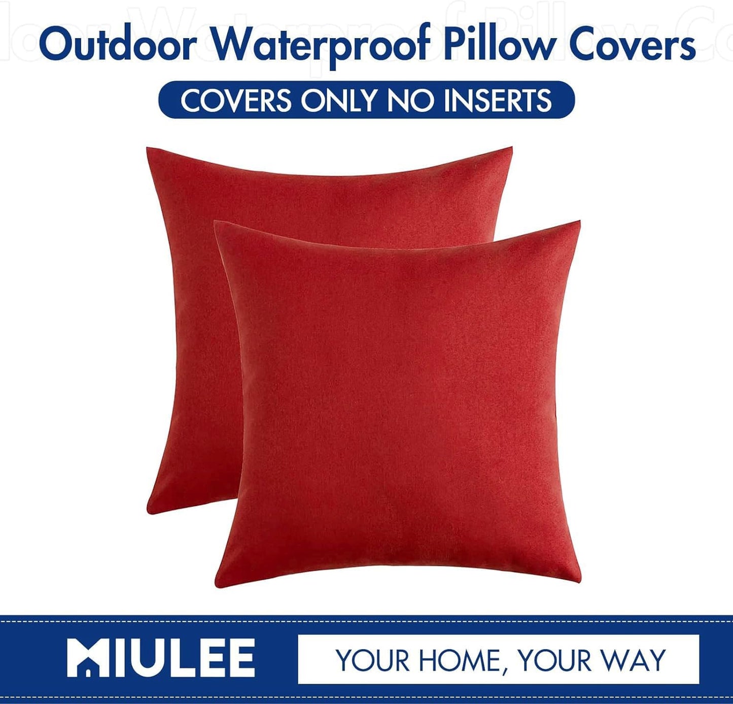 MIULEE Decorative Outdoor Throw Pillow Covers - Waterproof Faux Linen Cushion Cases | 20x20 Inch Red (Pack of 2)