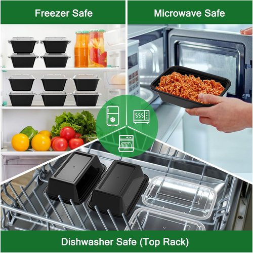 Dealusy 24 oz Meal Prep Containers - 50 Pack Reusable, Leakproof & Food Safe | Microwave & Dishwasher Safe
