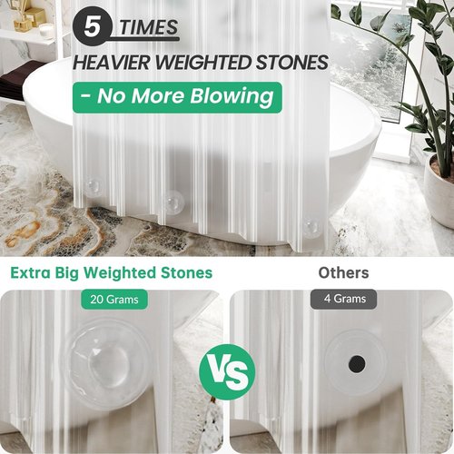 AmazerBath Extra Long Clear Shower Curtain - 84 Inches, Heavy Duty PEVA with Weighted Stones & Grommets