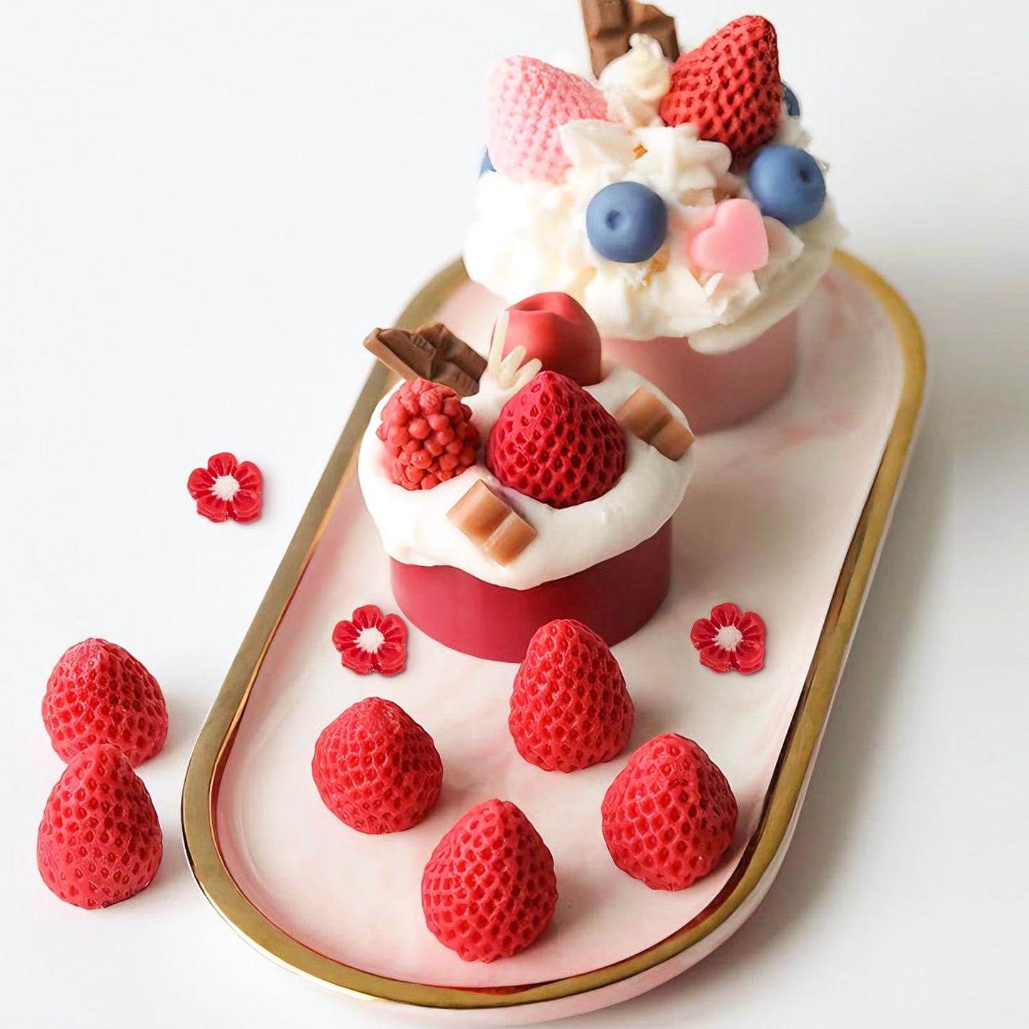 CLUEWR 5 PCS Silicone Strawberry Molds, 3D Strawberry Fondant Molds for Chocolate, Candy, Cake Decoration, Cupcake Topper