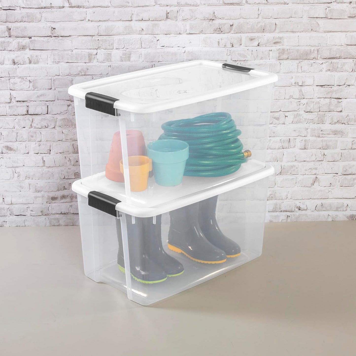Sterilite 70 Quart Ultra Latch Storage Box - 8-Pack Clear Organizers with Latching Lids for Home & Garage
