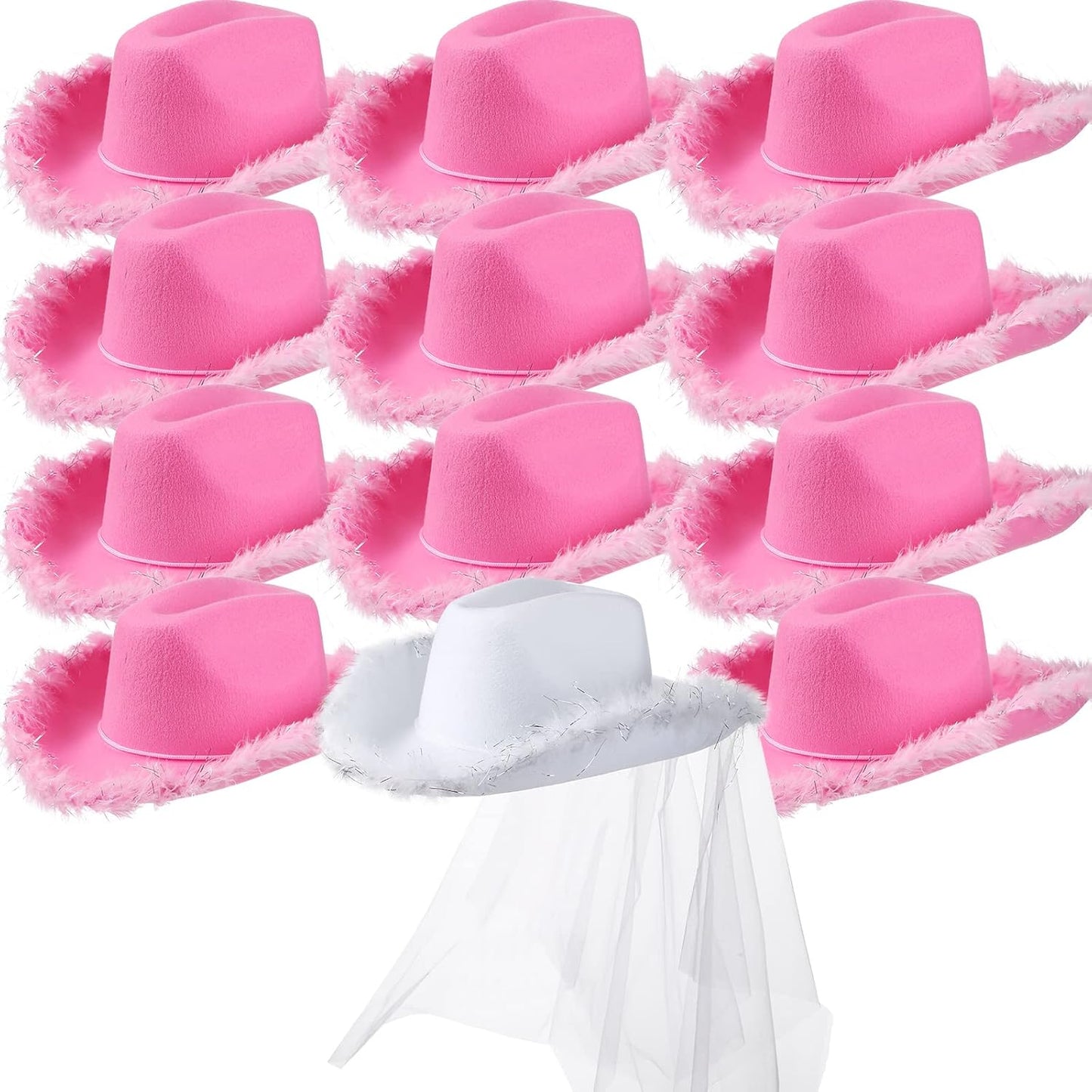 Unittype 12 Pcs Women Cowgirl Cowboy Hats Bachelorette Cowboy Hats for Bridal Shower Wedding Engagement Halloween Cosplay