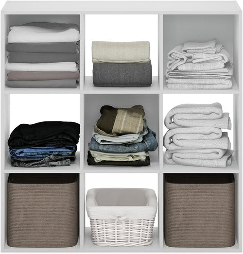 Furinno PELLI 9-Cube Closet Organizer - Versatile Open Shelf Storage for Bedroom & Living Room - White