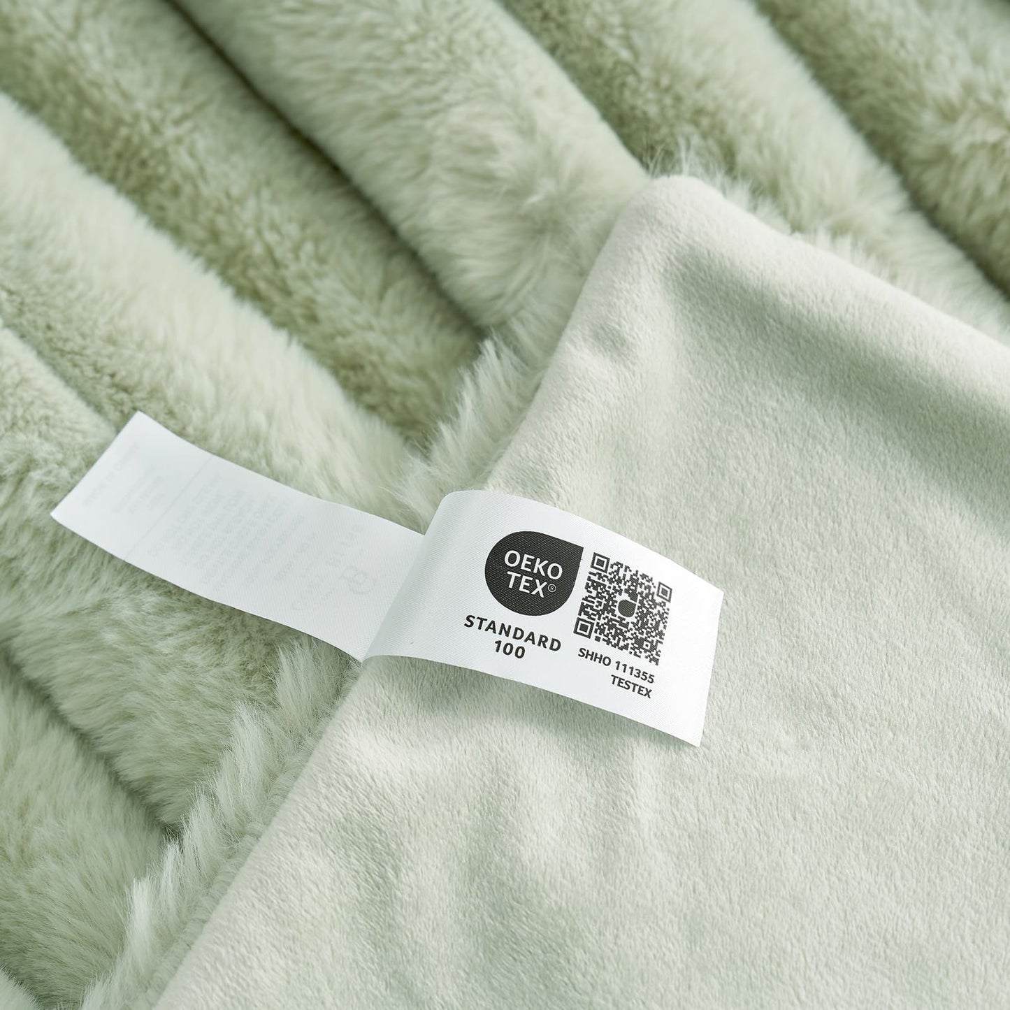 Cozy Bliss Faux Fur Throw Blanket for Couch, Cozy Warm Plush Striped Blanket for Sofa Bedroom Living Room, 50 * 60 Inches Sage Green