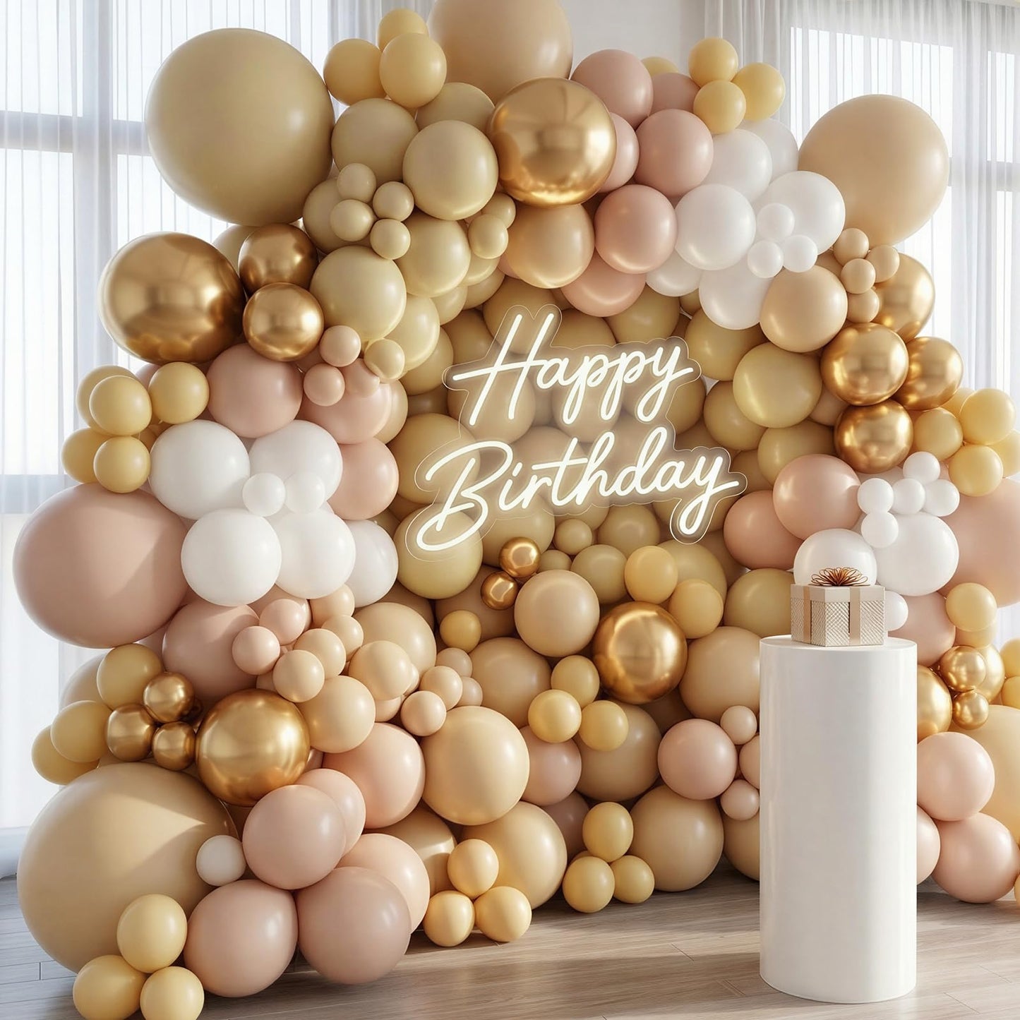 RUBFAC 129pcs Light Brown Balloons Different Sizes 18 12 10 5 Inch Latex Tan Balloon Kit for Birthday Party Baby Shower Wedding Anniversary Decoration
