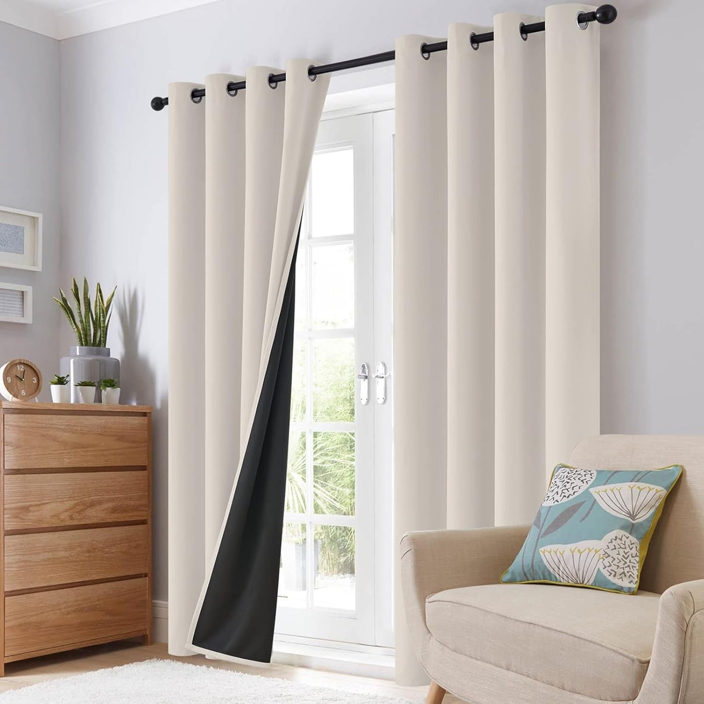 SimpleHome 100% Blackout Curtains - Thermal Insulated Grommet Drapes for Bedroom & Living Room | Cream, 42 x 63 Inch, 2 Panels