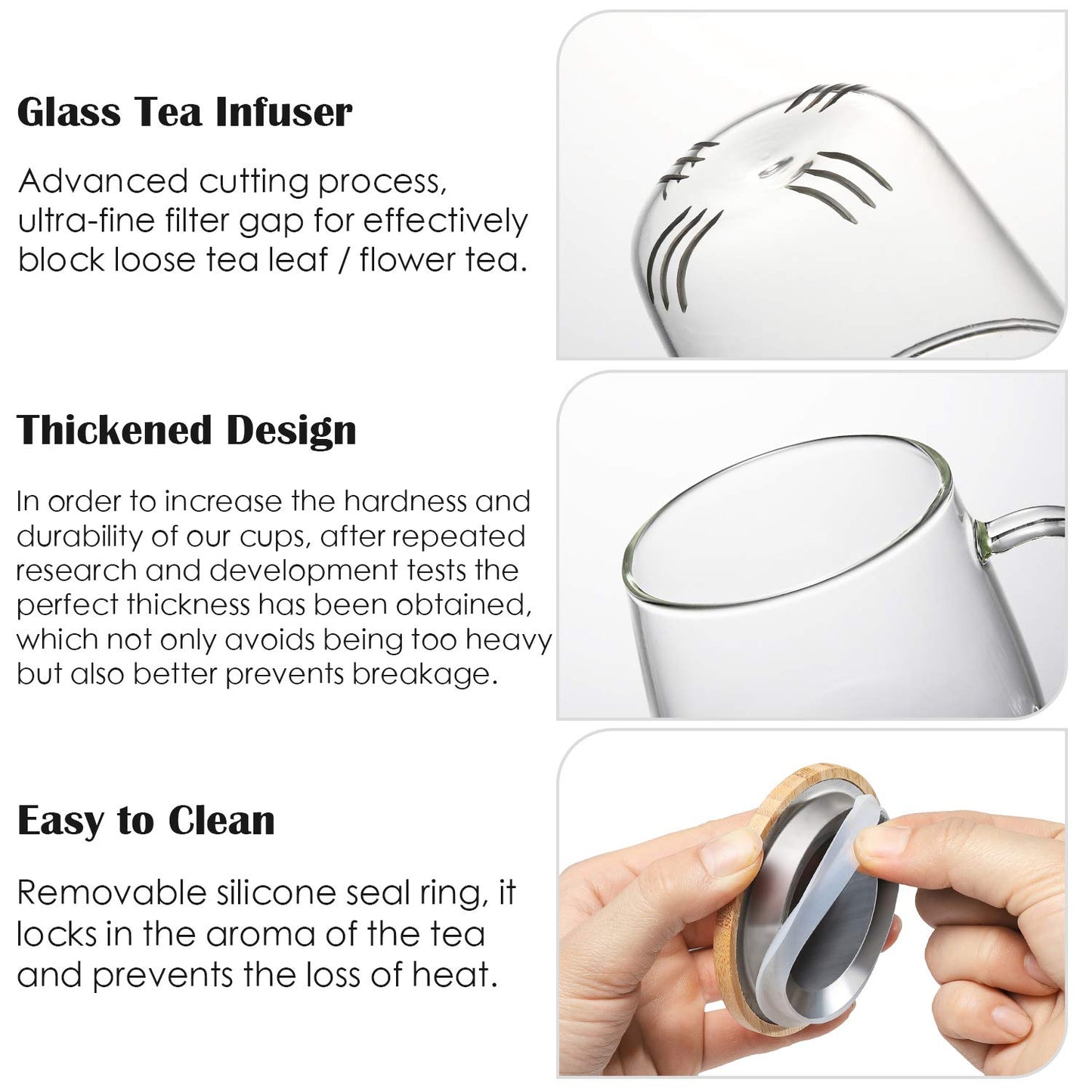 Lezero 15oz Tea Infuser Cups with Strainer and Lid, Glass Filter Mugs Brewing Kit for Loose Leaf-Tea & Blooming, Heat Resistance, Lead-free, Microwave & Dishwasher Safe