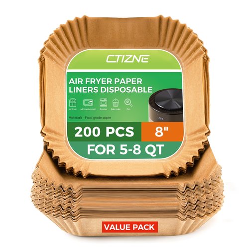 Air Fryer Liners Disposable, 200Pcs 8" Square Unbleached Parchment Paper Liners Non-Stick & Waterproof Oilproof for 5-8 QT Airfryer Basket, Baking, Roasting Microwave, Oven