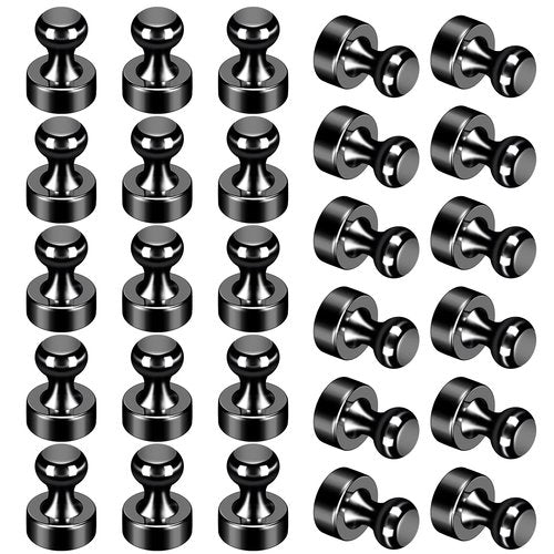 GOOZADA 24 Pack Black Fridge Magnets,Strong Refrigerator Magnets,Magnetic Push Pins for Whiteboard,Office,Classroom,Kitchen,Lockers