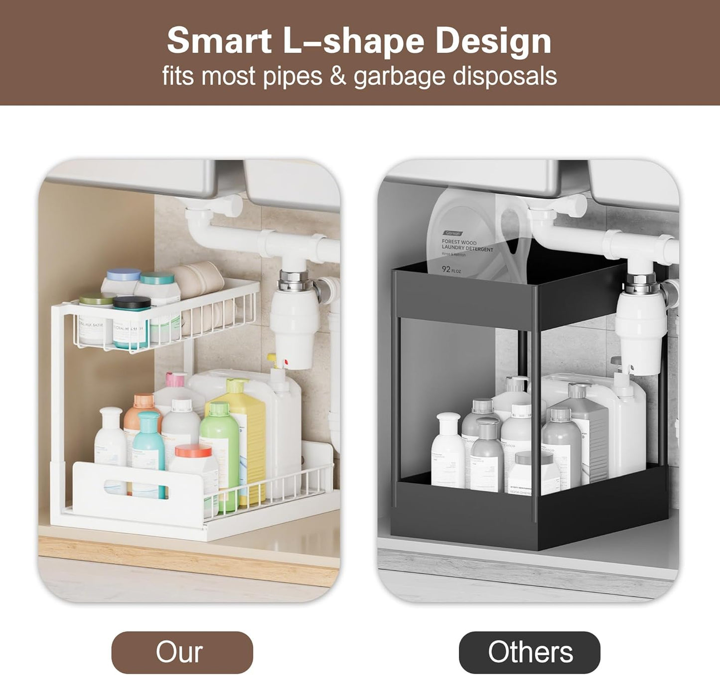 VUSIGN 2-Tier Under Sink Organizer - Slide-Out Cabinet Storage Shelf | 2 Pack, White