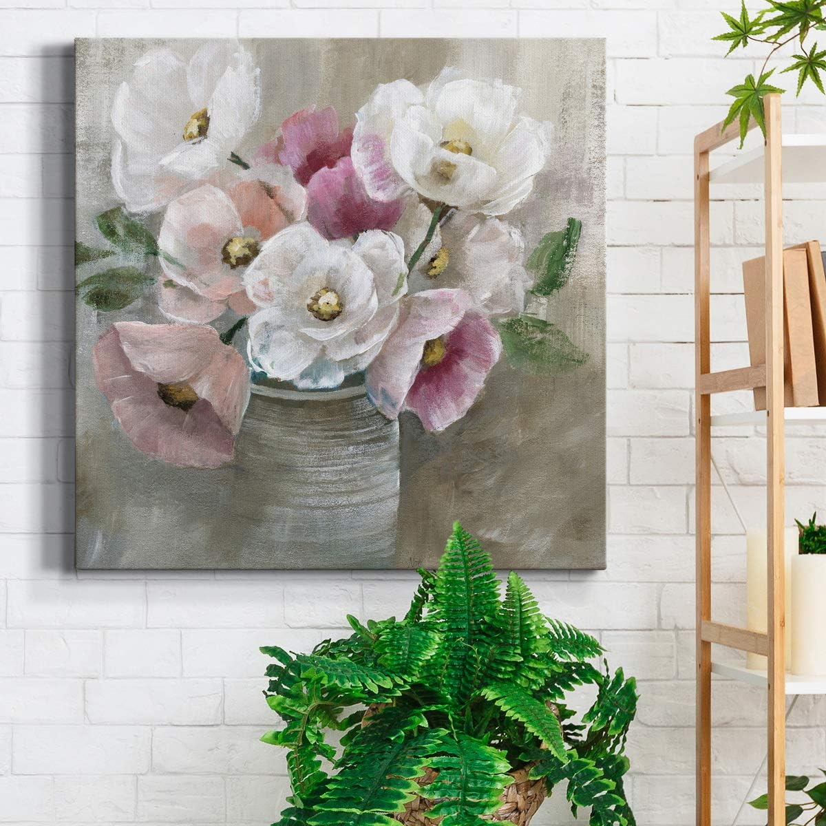 Square Premium Gallery Wrapped Canvas Flower Multicolor Wall Art Abstract Floral Romance Modern Pictures Print for Home Office, Ready to Hang