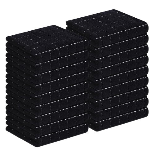 Homaxy 100% Cotton Terry Kitchen Towels(Black, 13 x 28 inches), Checkered Designed, Soft and Super Absorbent Dish Towels, 18 Pack
