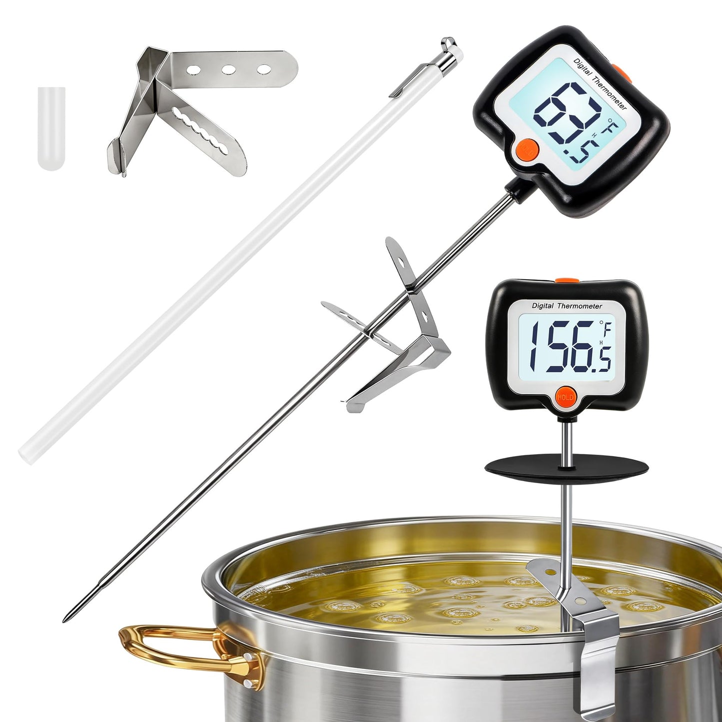 10 Inch Long Digital Candy Thermometer with Pot Clip,Deep Fry Thermometer,Rotating Display, Best Instant Read Food Meat Thermometer for Candy Making or Deep Frying
