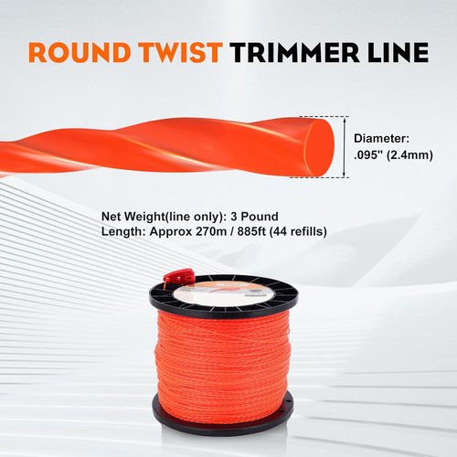 Hipa 0.095 Inch Trimmer Line - Commercial Grade Round Nylon String for Weed Wacker | 3LB, Orange