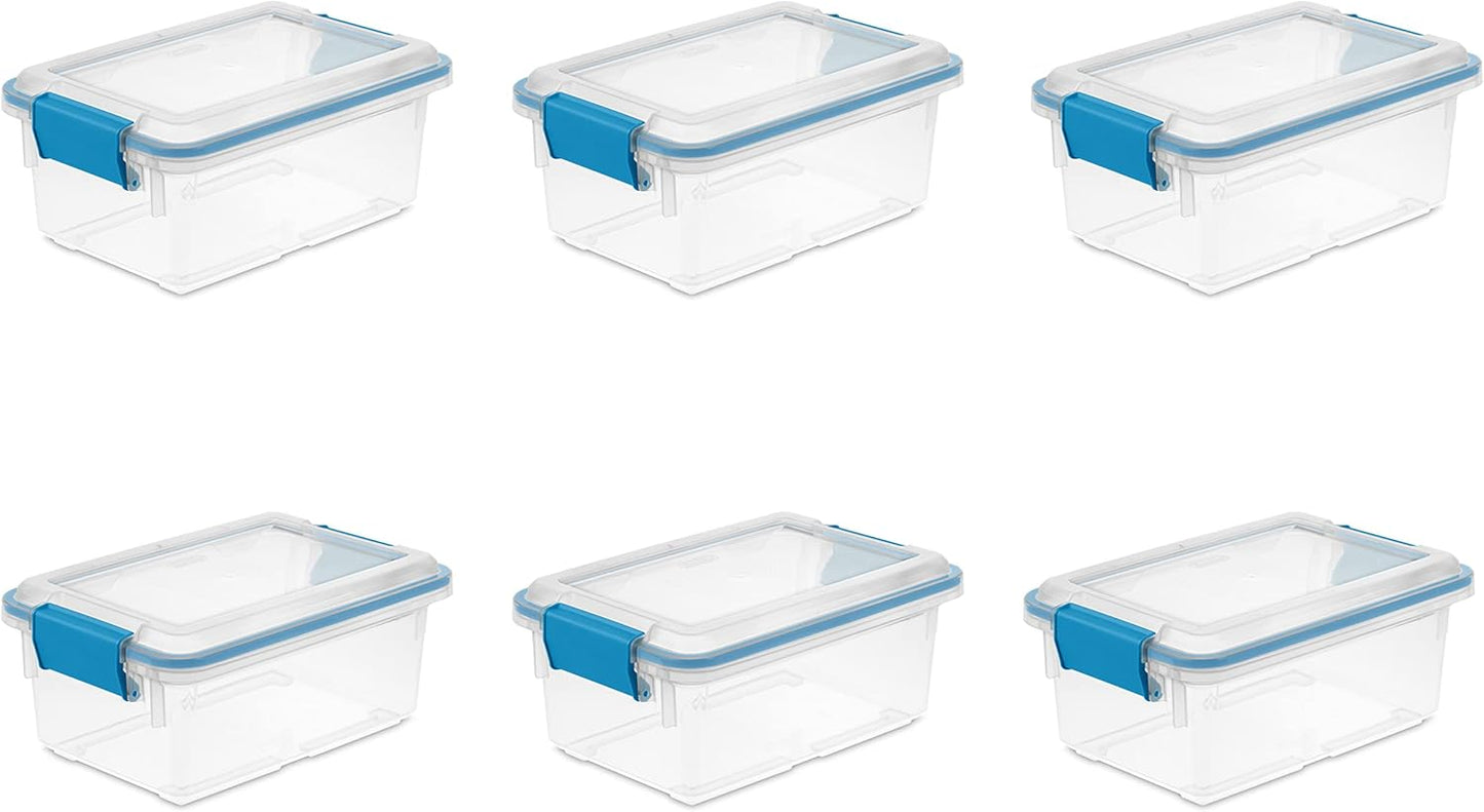 Sterilite 7.5 Qt Gasket Box - Stackable Storage Bin with Latching Lid | Clear Plastic Container, 6-Pack