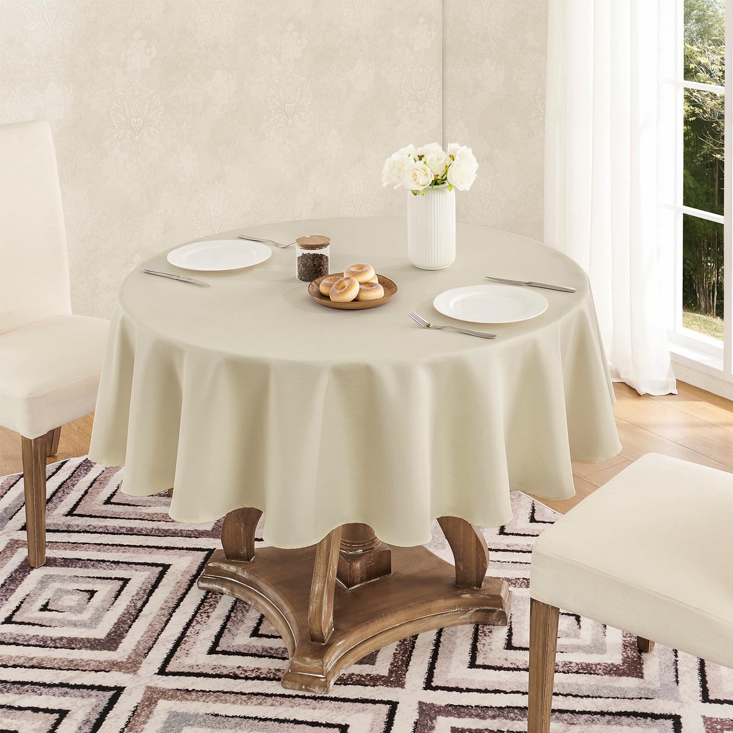 Veblandy Tablecloth Linen Textured Waterproof & Stain Resistant Table Cloth Wrinkle Free Decorative Fabric Farmhouse Table Cover for Dining/Party/Buffet/Wedding, 60 x 60 Inch, White