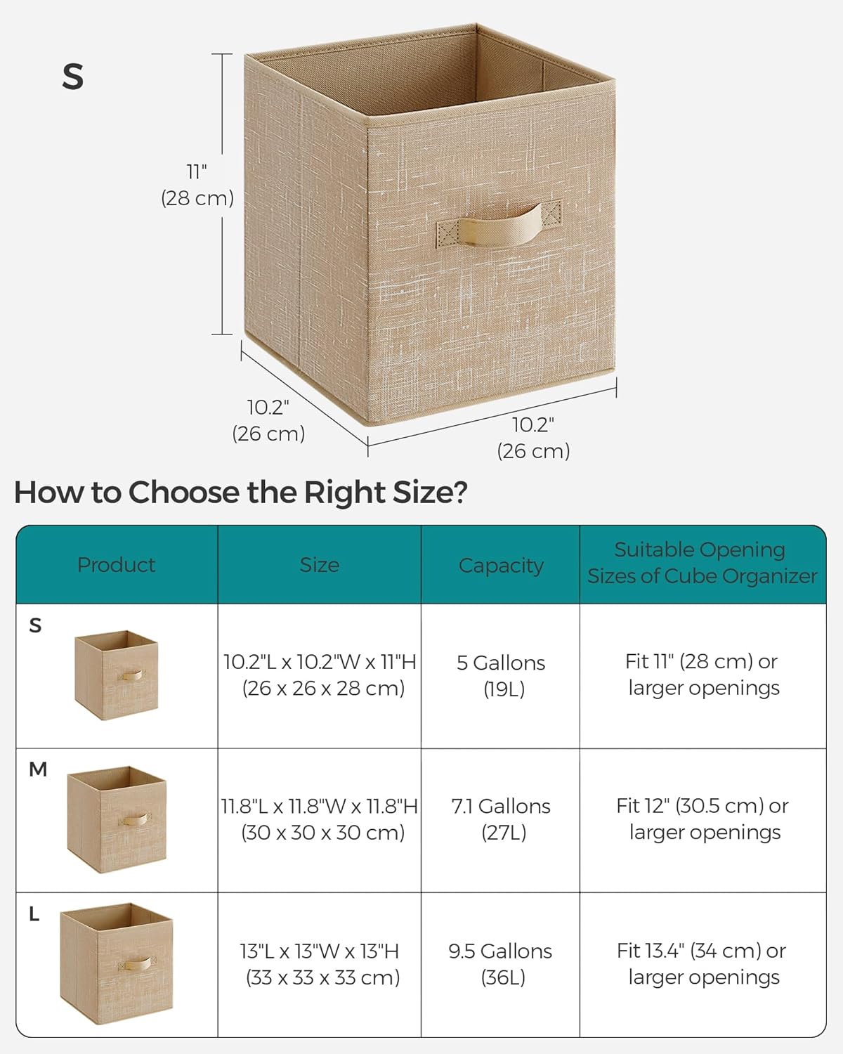 SONGMICS Storage Cubes - 11-Inch Non-Woven Fabric Bins with Double Handles | Set of 6, Sand Beige Closet Organizers