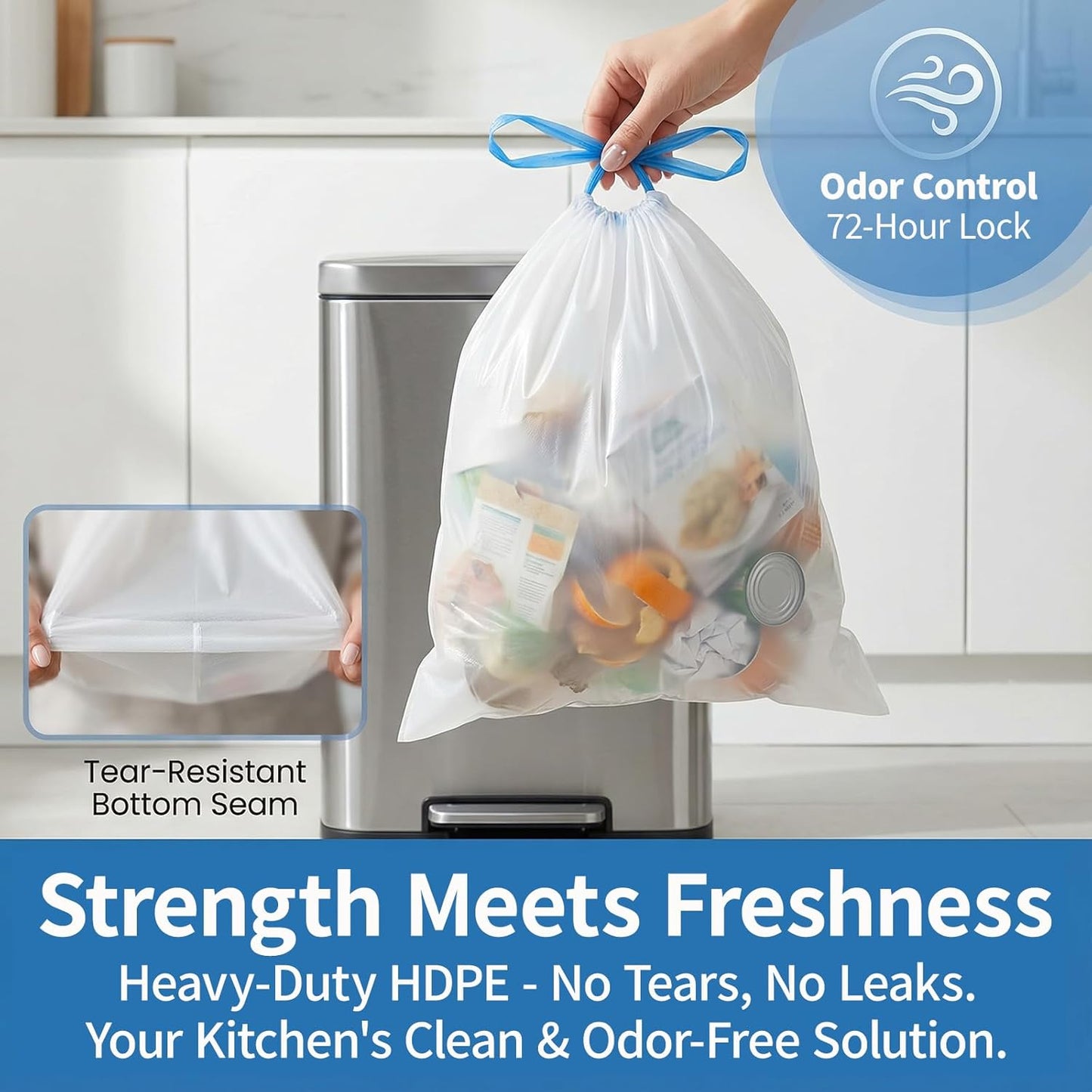 Skiennix 4 Gallon Trash Bags - Thick Drawstring White Plastic Garbage Liners for Home & Office