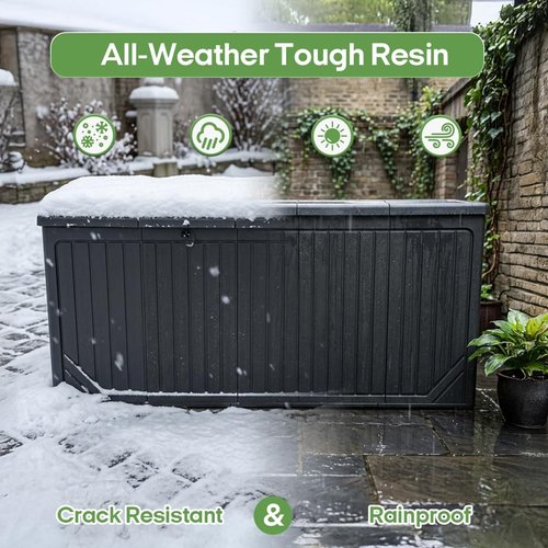 300 Gallon Outdoor Deck Box by [Brand Name] - Waterproof Thick Resin Storage for Patio & Garden (Black)