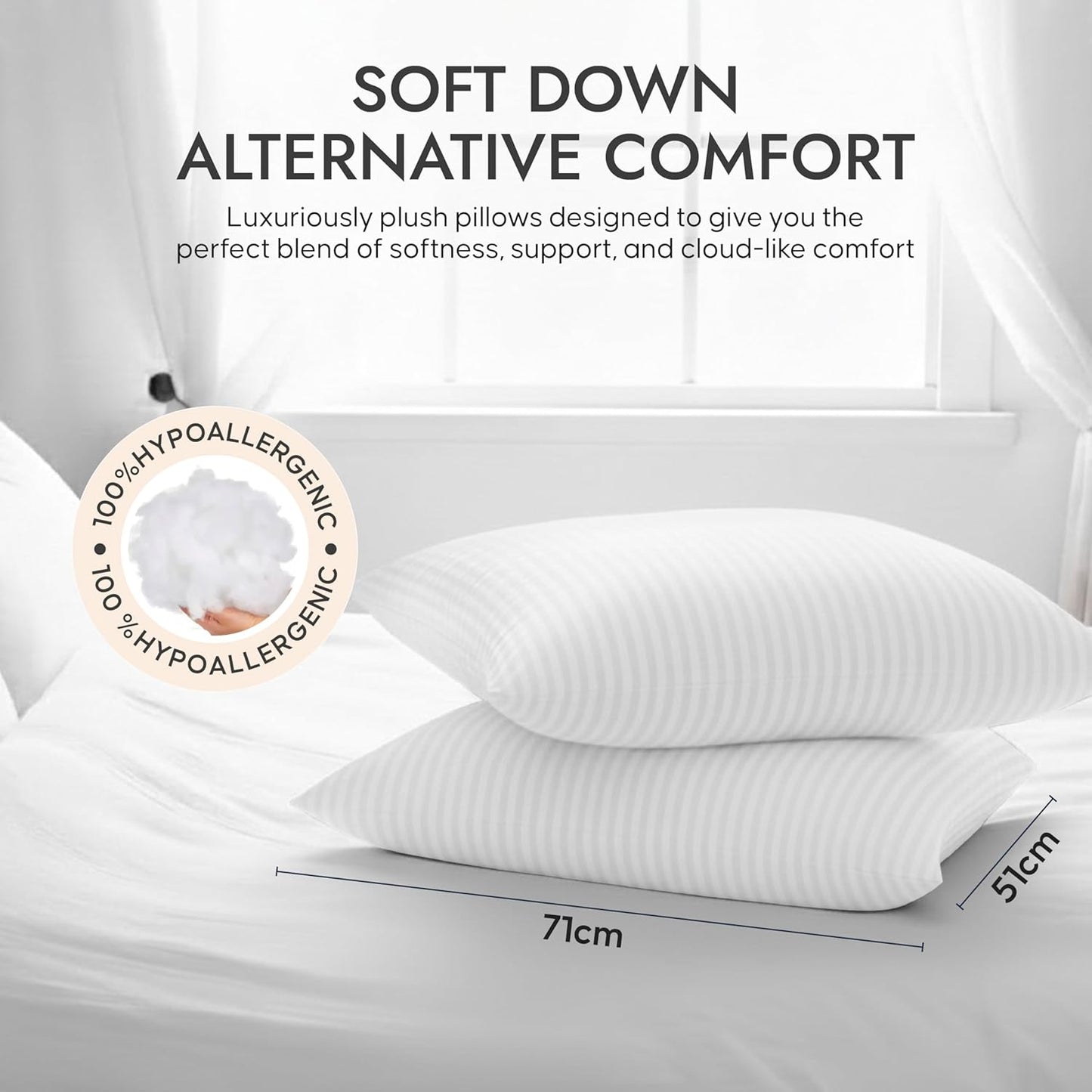 Regine Switzerland Down Alternative Bed Pillows - Soft Plush Hotel Quality Set of 2 | Standard/Queen Size for All Sleep Positions