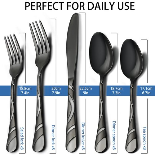 Black Silverware Set for 8, 18/0 Stainless Steel 40-Piece Frosted & Mirror Finish Flatware Set, Modern Cutlery Set for Wedding Restaurant Housewarming Party Event Serving For 8