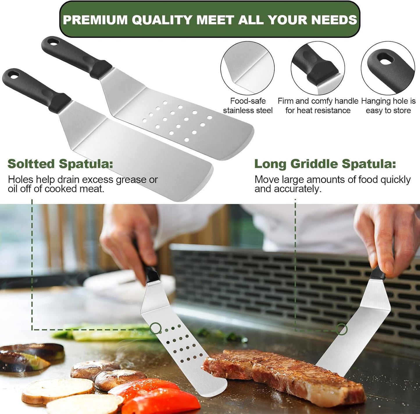 Skiennix Griddle Accessories Set - 30-Piece Flat Top Grill Kit for Blackstone & Camp Chef | Includes Spatulas, Basting Cover & Scraper