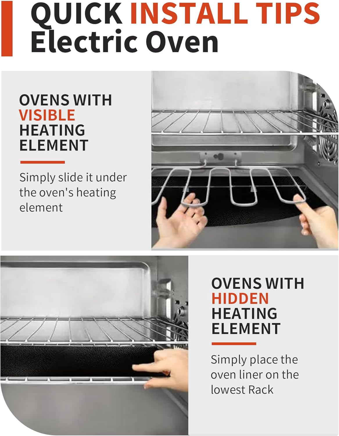 Skiennix Oven Liners - Heavy Duty 4 Pack Reusable Mats, 17"x25" for Electric & Gas Ovens | BPA & PFOA Free, Black